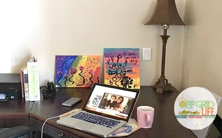 Desk with laptop and coffee mug