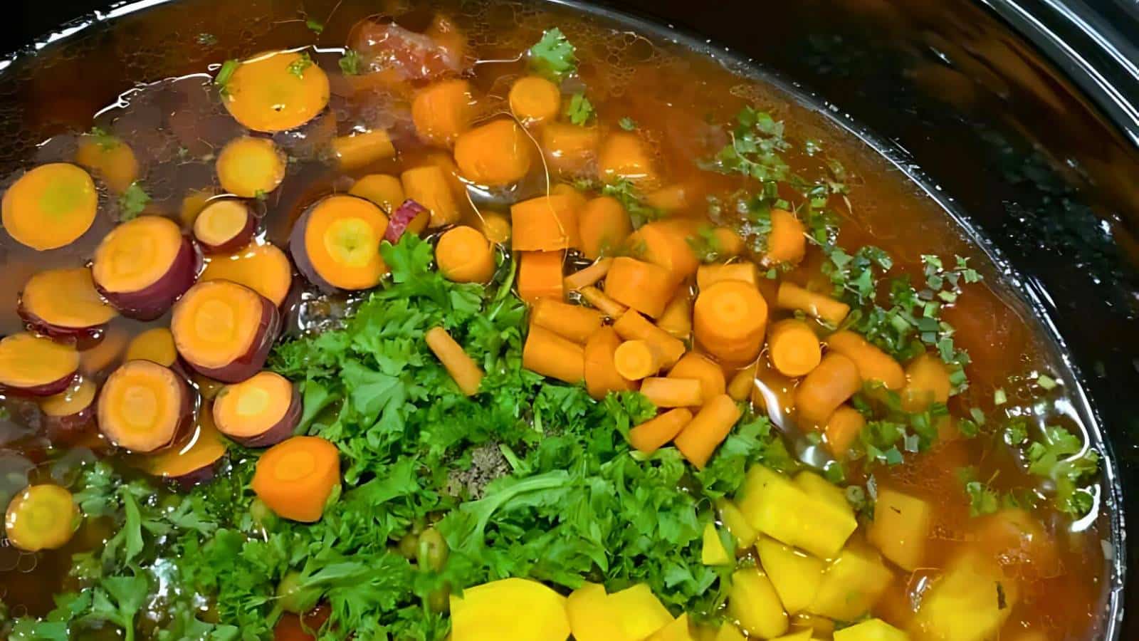 A bowl of chicken tortellini soup with carrots, celery, and herbs, served with a spoon.