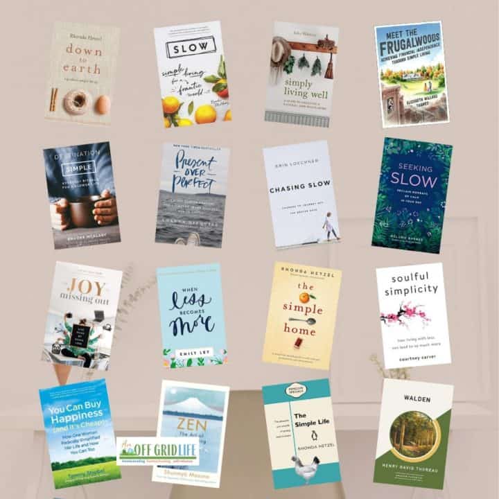 Images of best books on simple living against pale tan background