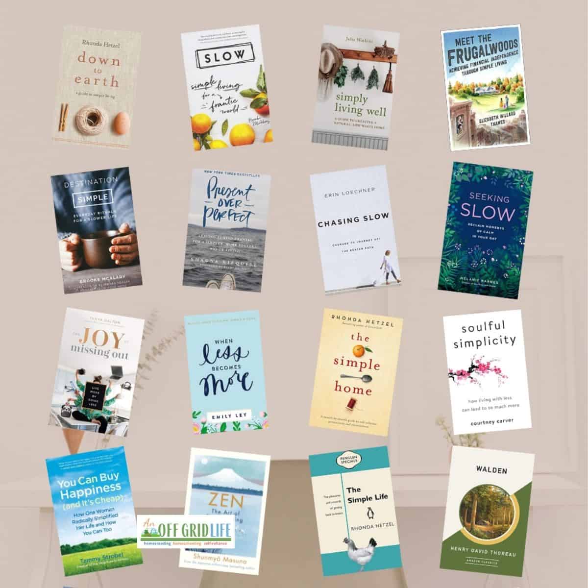 Images of best books on simple living against pale tan background