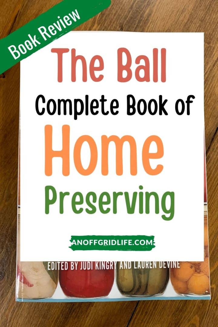 Cover of the Ball Complete Book of Home Preserving with a green label reading "Book Review" and jars of preserved food visible at the bottom.
