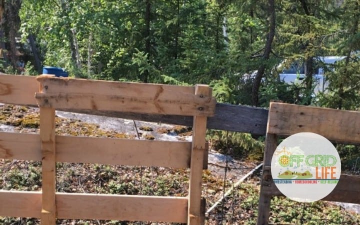 Upright wooden skids on an off grid homestead