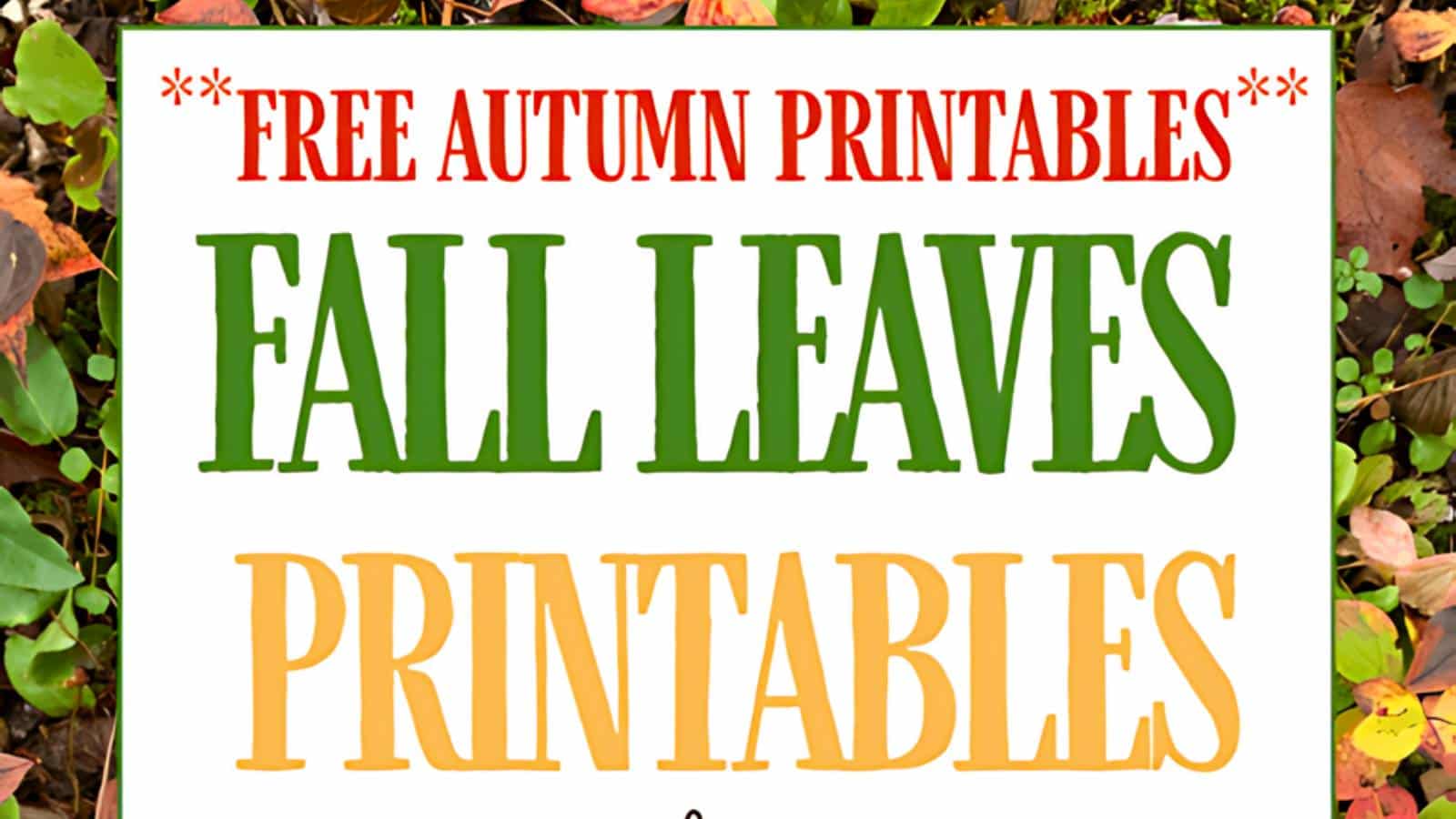 Text on image reads: "**FREE AUTUMN PRINTABLES** FALL LEAVES PRINTABLES**." The background shows a border of autumn leaves.