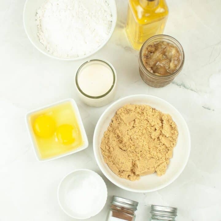 Ingredients for banana muffins made with sourdough discard