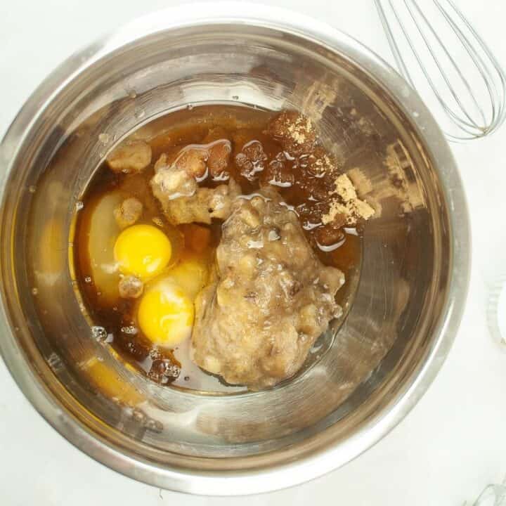 Mixing batter for sourdough banana muffins