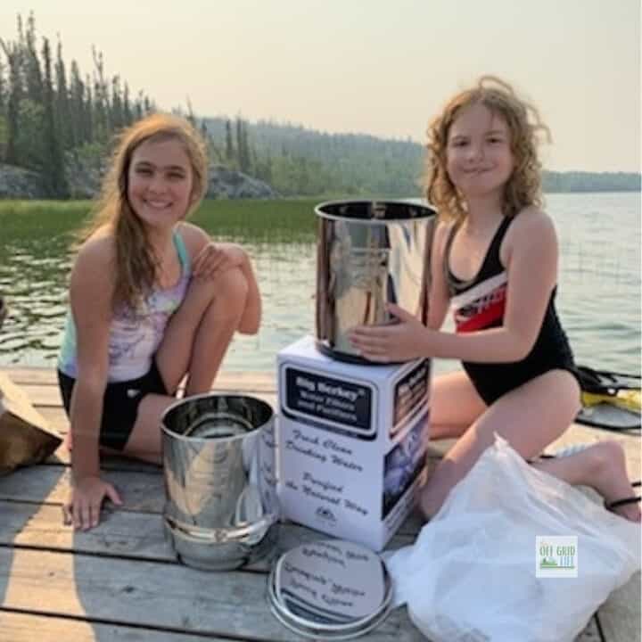 Big Berkey Water Filter Review - kids unboxing Big Berkey down at the lake