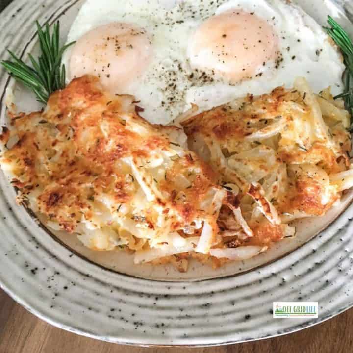 Fast and Easy Cheesy Hash Brown Recipe Made in Cast Iron Frying Pan