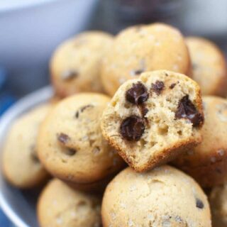 Closeup of sourdough discard chocolate chip muffin