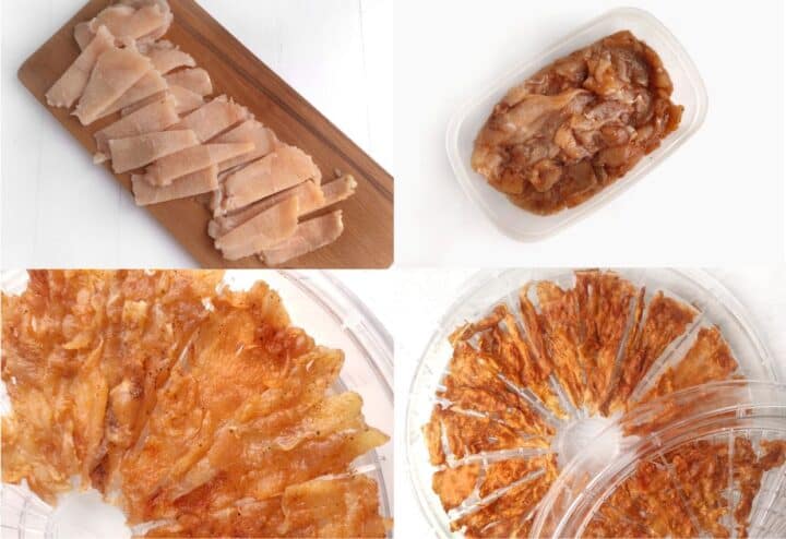 Steps for making chicken jerky.