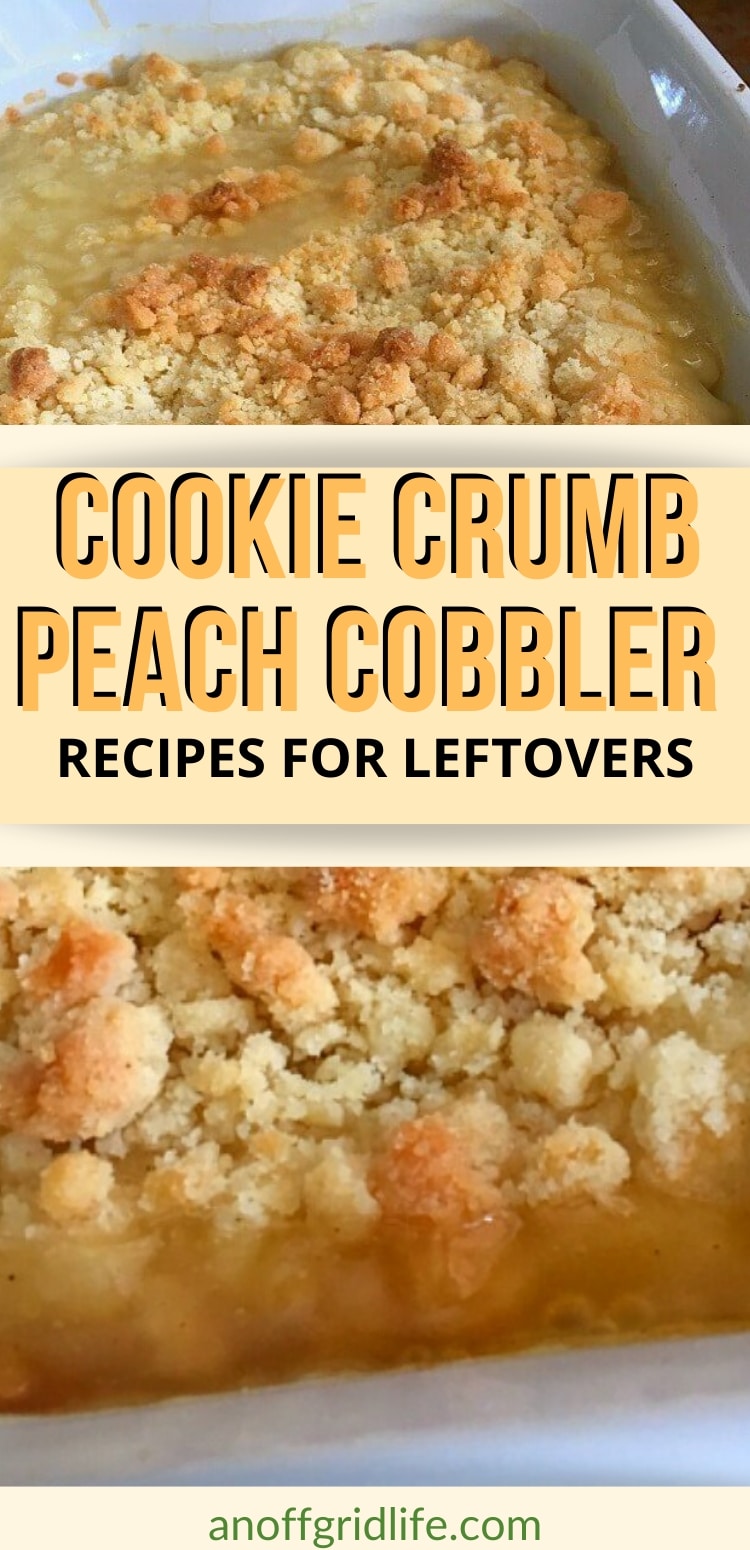 cookie crumb peach cobbler in a dish