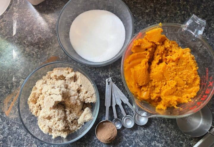 The ingredients for a recipe for pumpkin butter.