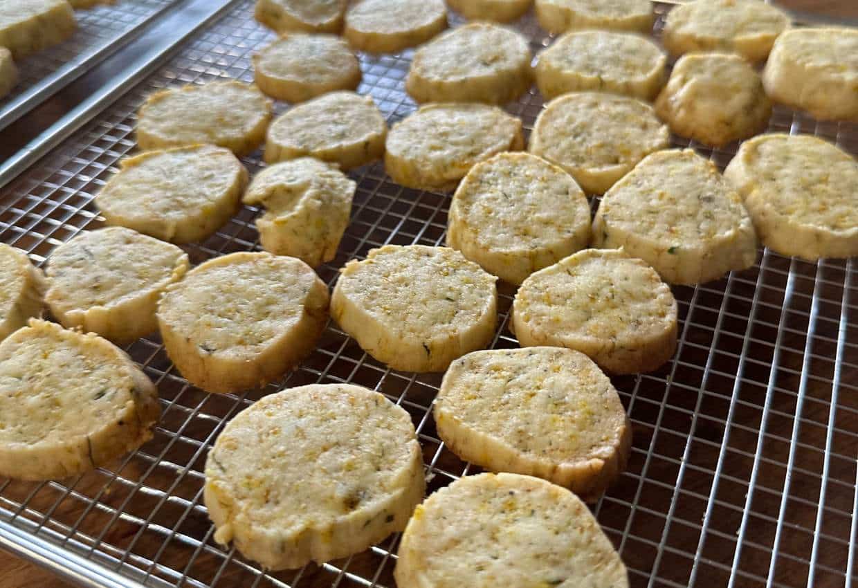 Dandelion cookies on rack
