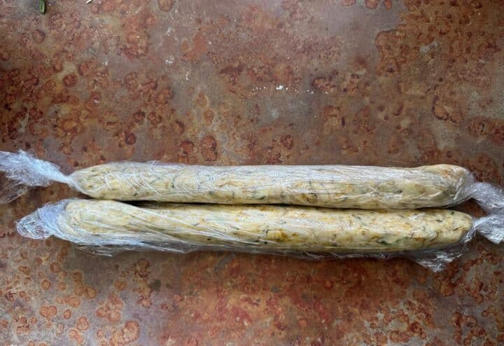 Dandelion shortbread cookie rolls for freezer.