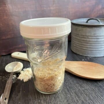 Dehydrated sourdough starter in mason jar.