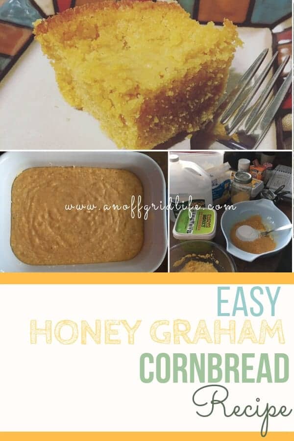 This easy honey graham cornbread recipe uses vinegar, skim milk powder and water for a lighter-than-usual old-fashioned family favourite! #honeygrahamcornbreadrecipe #grahamcornbread #cornbreadrecipe