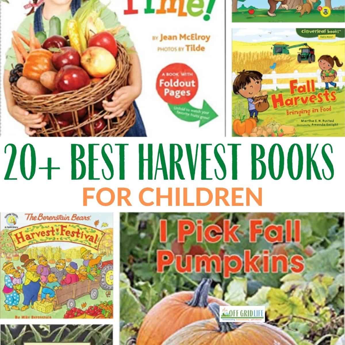 20 Best Harvest Books for Kids text overlay on collage of picture books