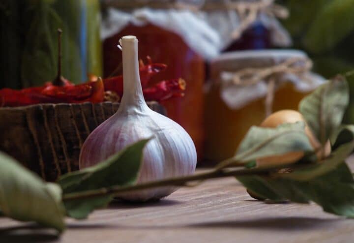 Garlic and baskets ready for canning.