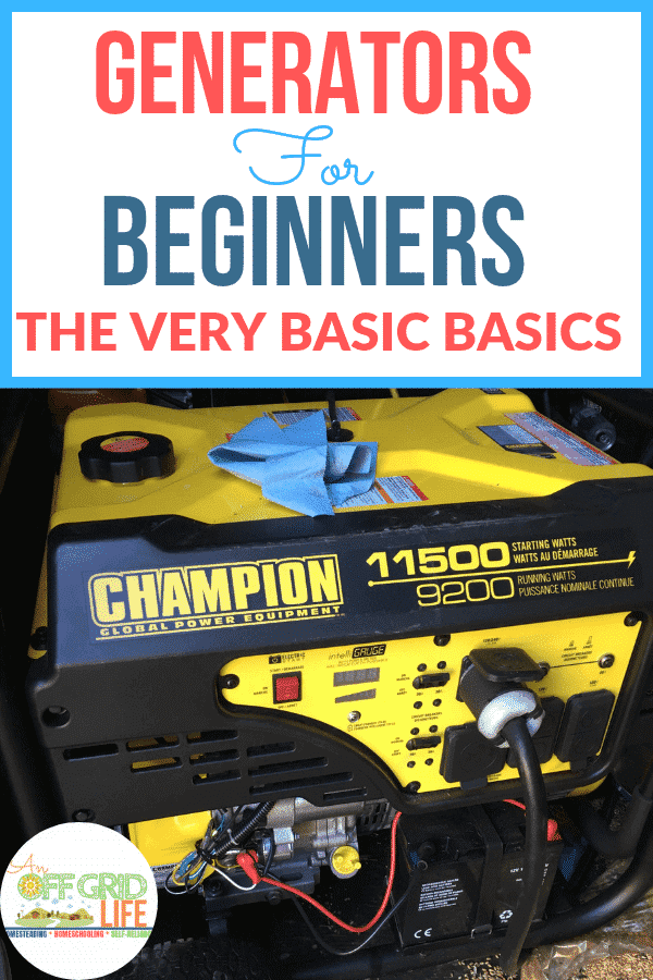Generators for Beginners text overlay on an image of a Champion 11500 KW gasoline generator