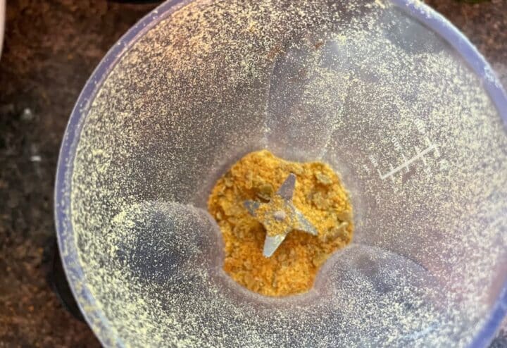 Grinding dehydrated eggs.