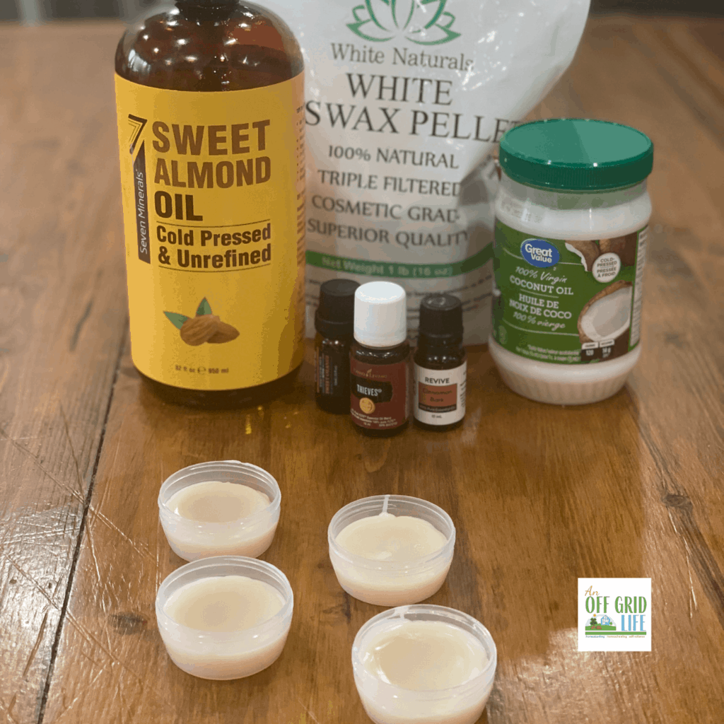 homemade beeswax lip balm supplies.