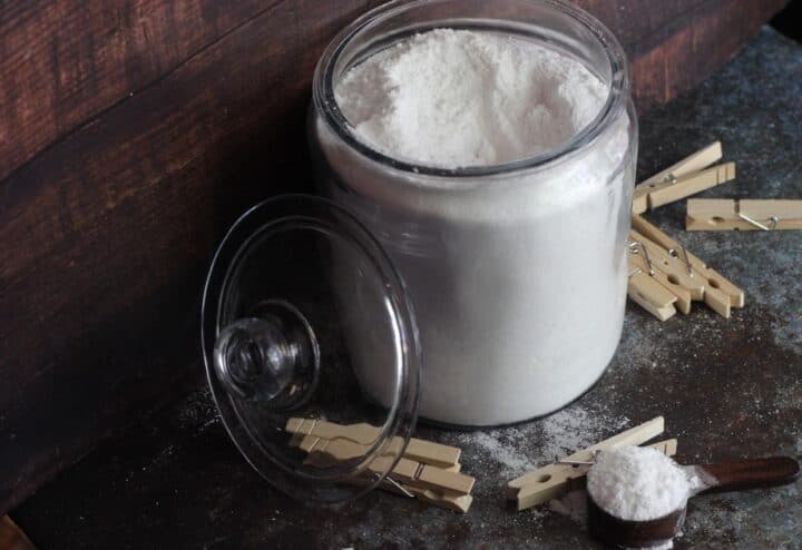 Homemade laundry powder in jar.