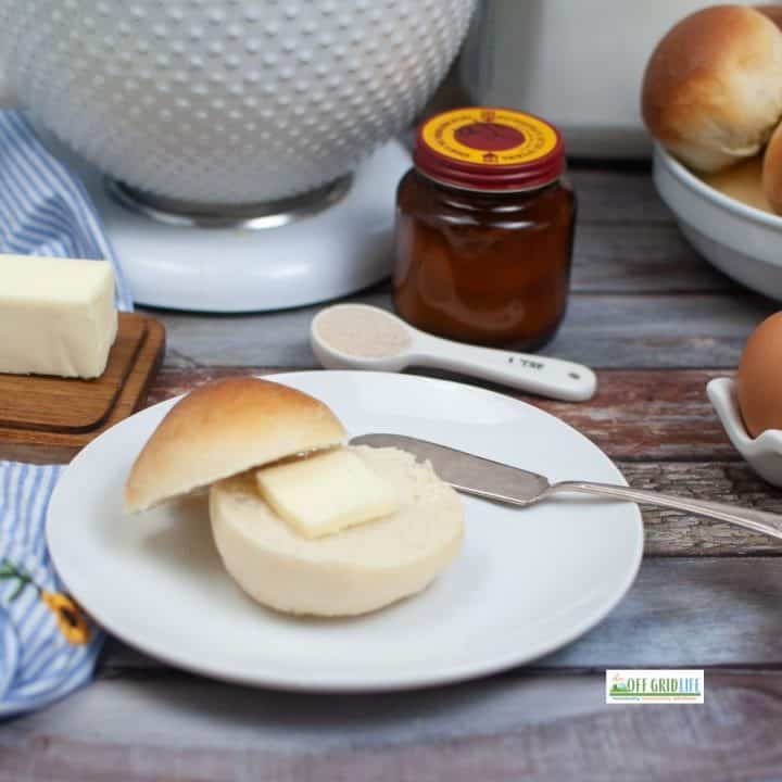 Homemade soft dinner rolls on a plate
