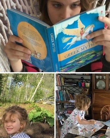 Children reading in hammock, working in garden and doing art