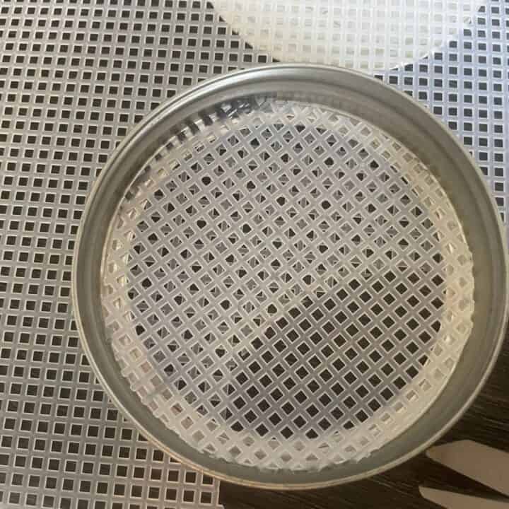 Fitting plastic canvas circle in mason jar lid for sprouting jar.
