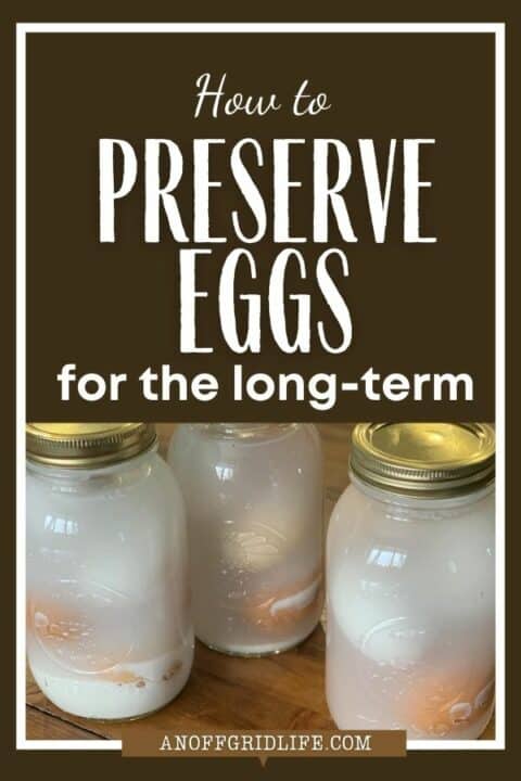 How to Preserve Eggs for The Long Term text overlay on image of water-glassed eggs in mason jars