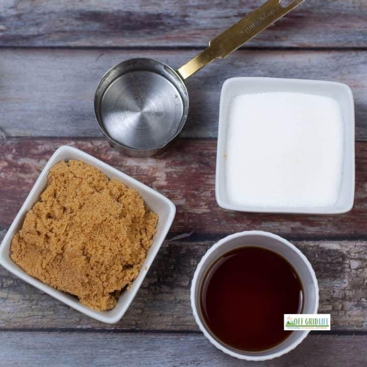 Ingredients for homemade pancake syrup recipe.