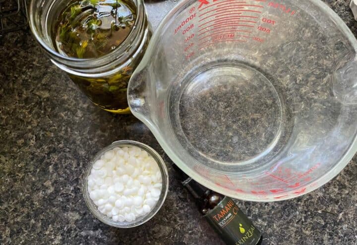 Ingredients for making dandelion oil.