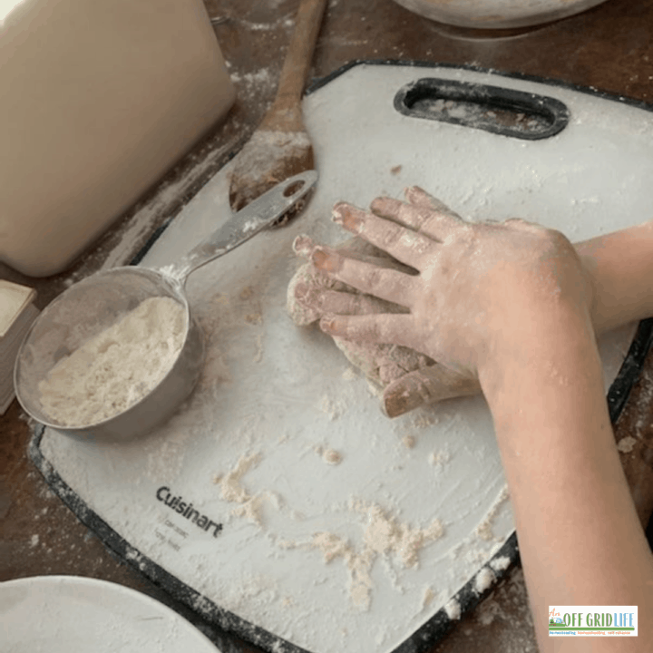 a pair of hands rolling a ball of hardtack dough on a cutting board.