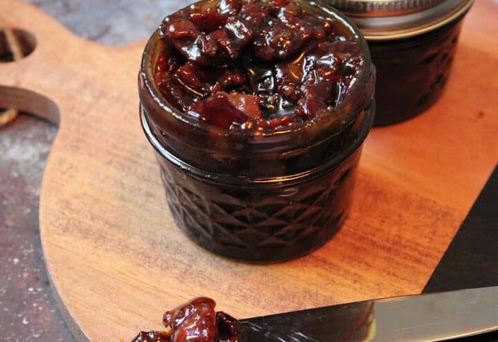 Maple bourbon jam in mason jar. 