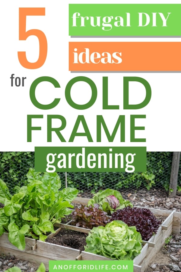 Text overlay: 5 frugal DIY ideas for cold frame gardening