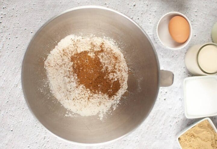 Mixing Bowl with Cinnamon Sourdough Discard Muffins