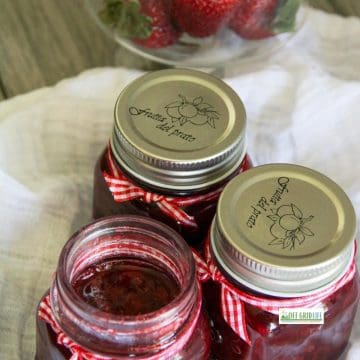Homemade Strawberry Syrup in glass jars