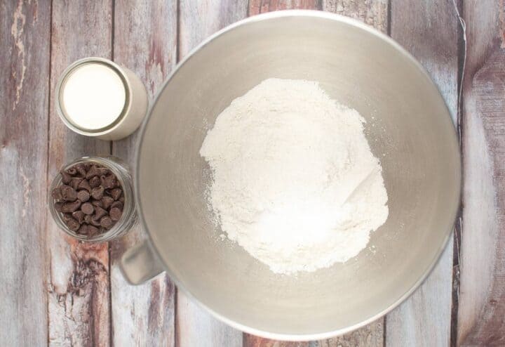 Process shot of sourdough discard chocolate chip muffins