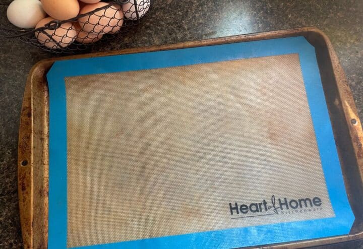 Silicone sheet on baking tray.