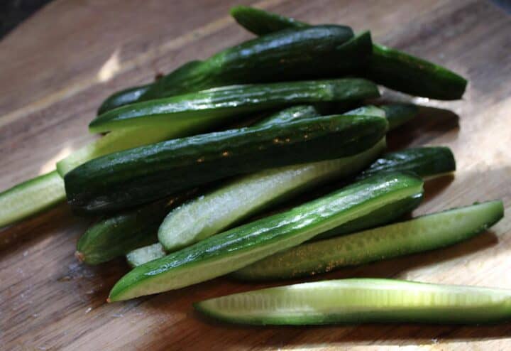 Sliced cucumbers for homemade dill pickles