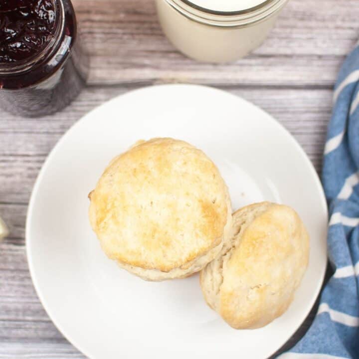 Sourdough Discard Biscuits on Plate with Homemade Jam