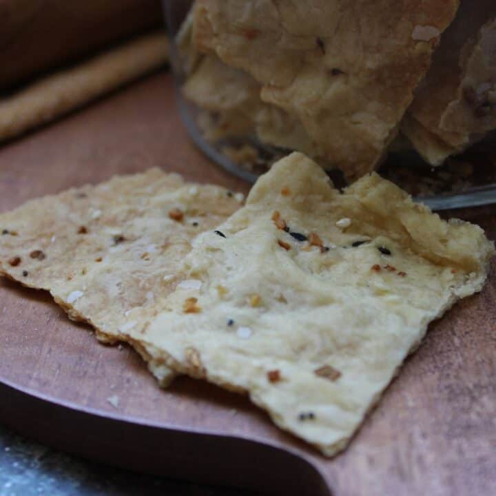 Sourdough Discard Crackers on cutting board