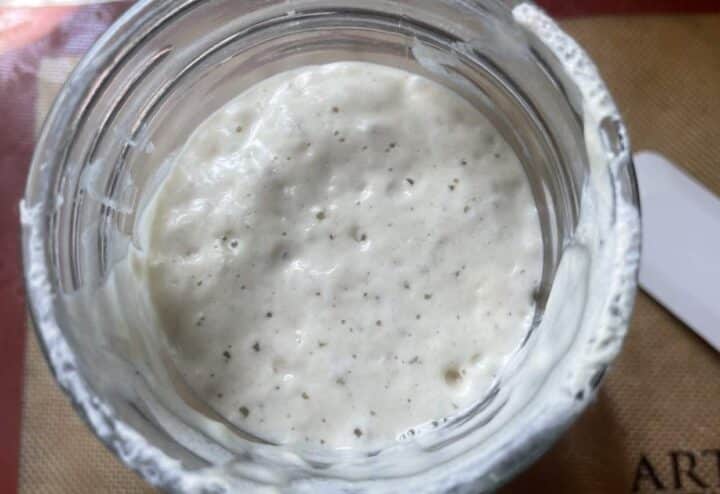 Sourdough starter in mason jar.