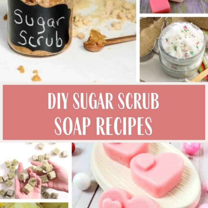Sugar Scrub Soap Recipes text overlay on collage of homemade sugar scrub soaps.