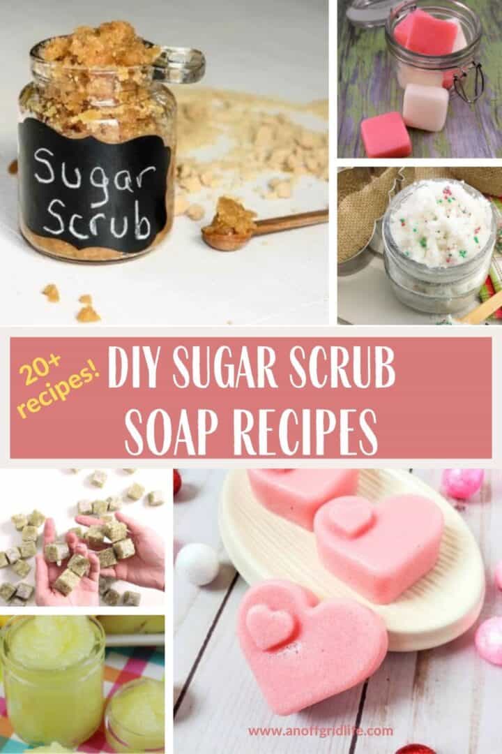 DIY Sugar Scrub soap recipes text overlay on collage of sugar scrub soaps