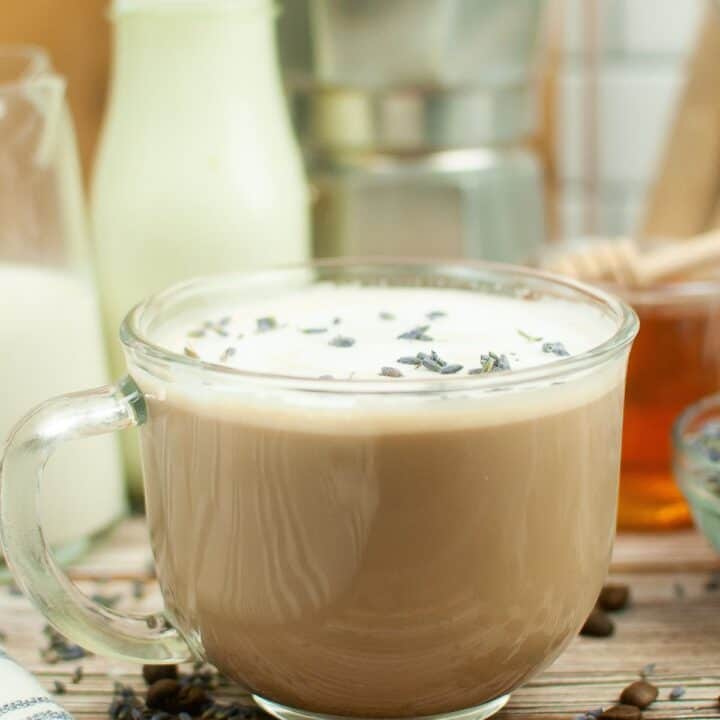 Vanilla Lavender Latte in Glass Cup