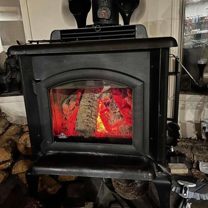 A wood burning stove in an off grid home.