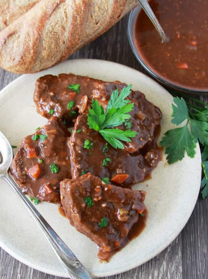 braised tri tips in sauce