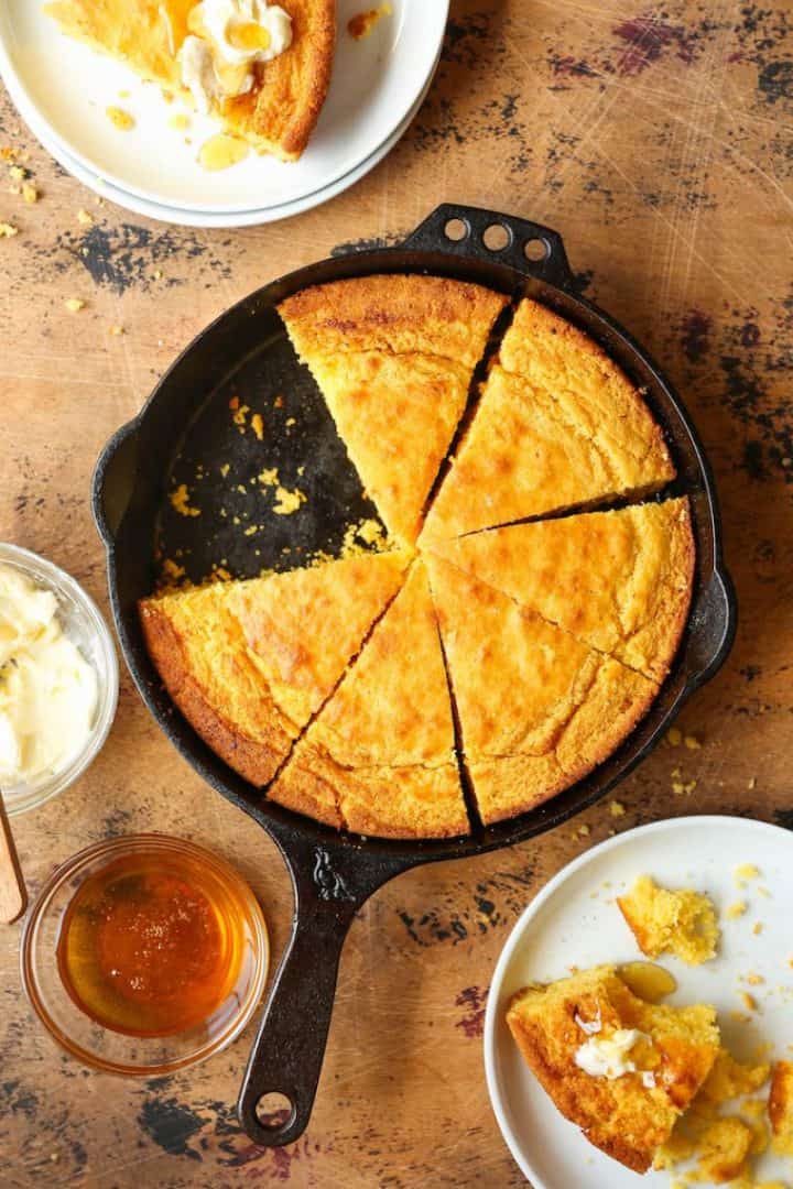buttermilk cornbread in cast iron pan