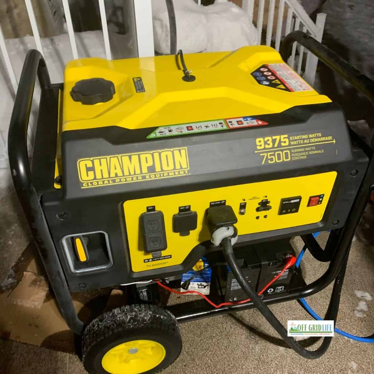 Generator for home use sitting outdoors.