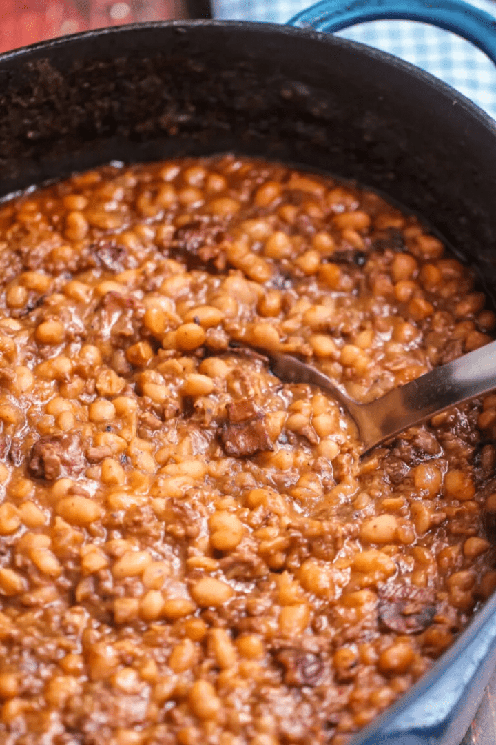 cowboy baked beans in cast iron dutch oven